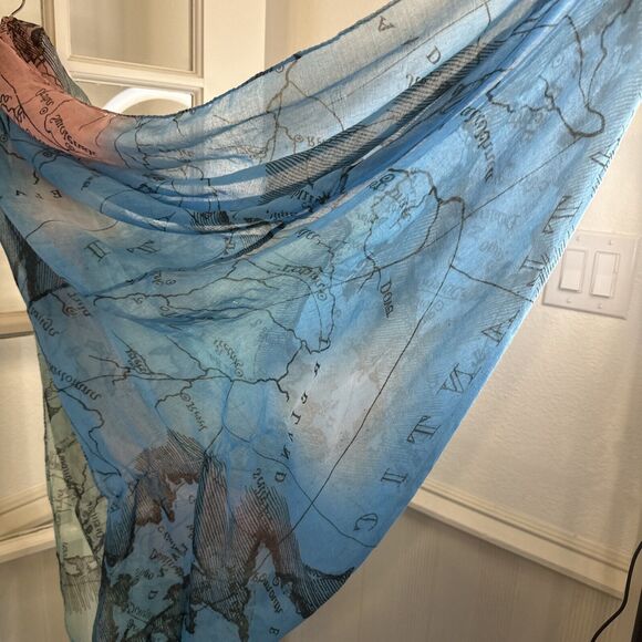 Map Print Infinity Scarf Aqua Green Pink Lightweight - Picture 5 of 10